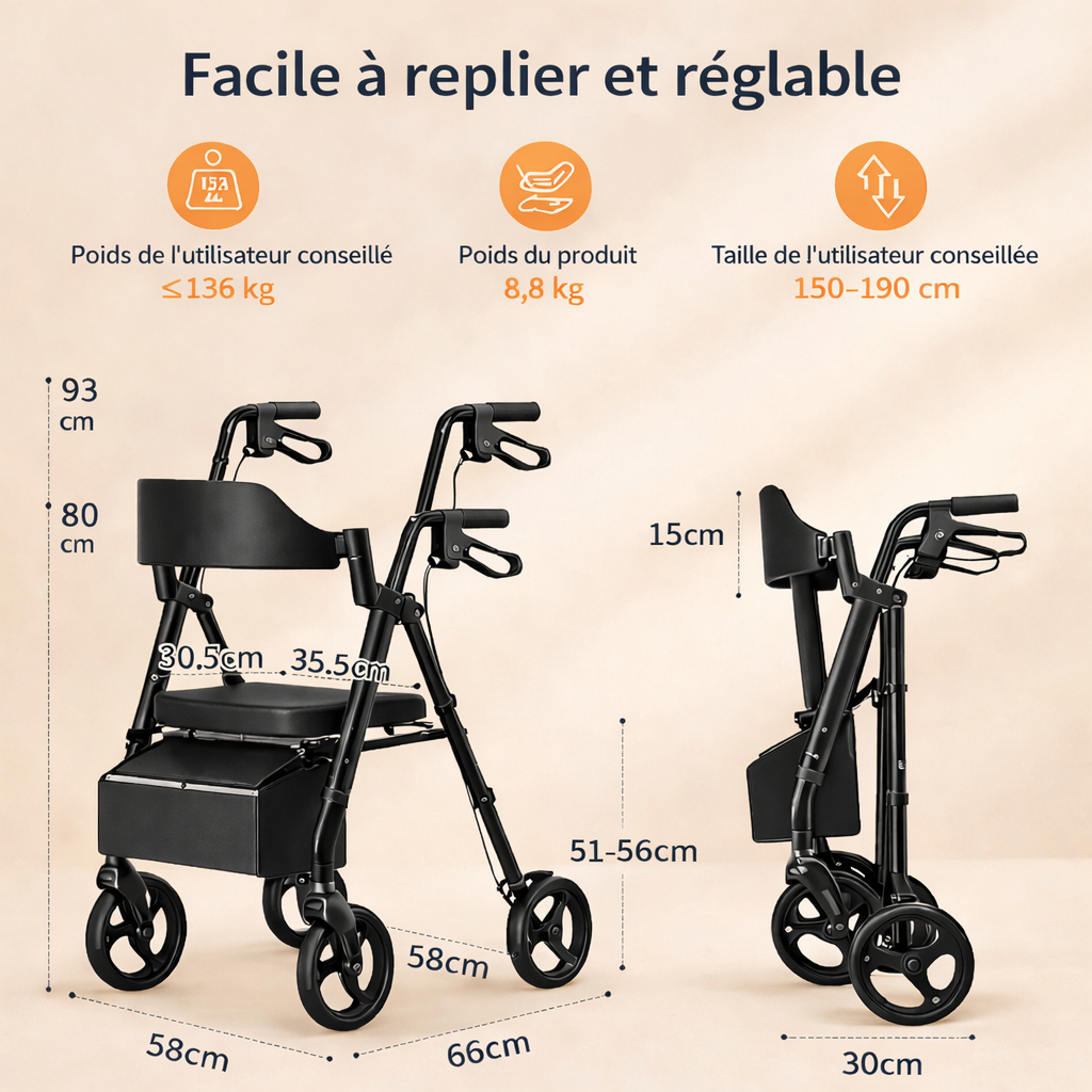 Déambulateur Pliable avec Siège