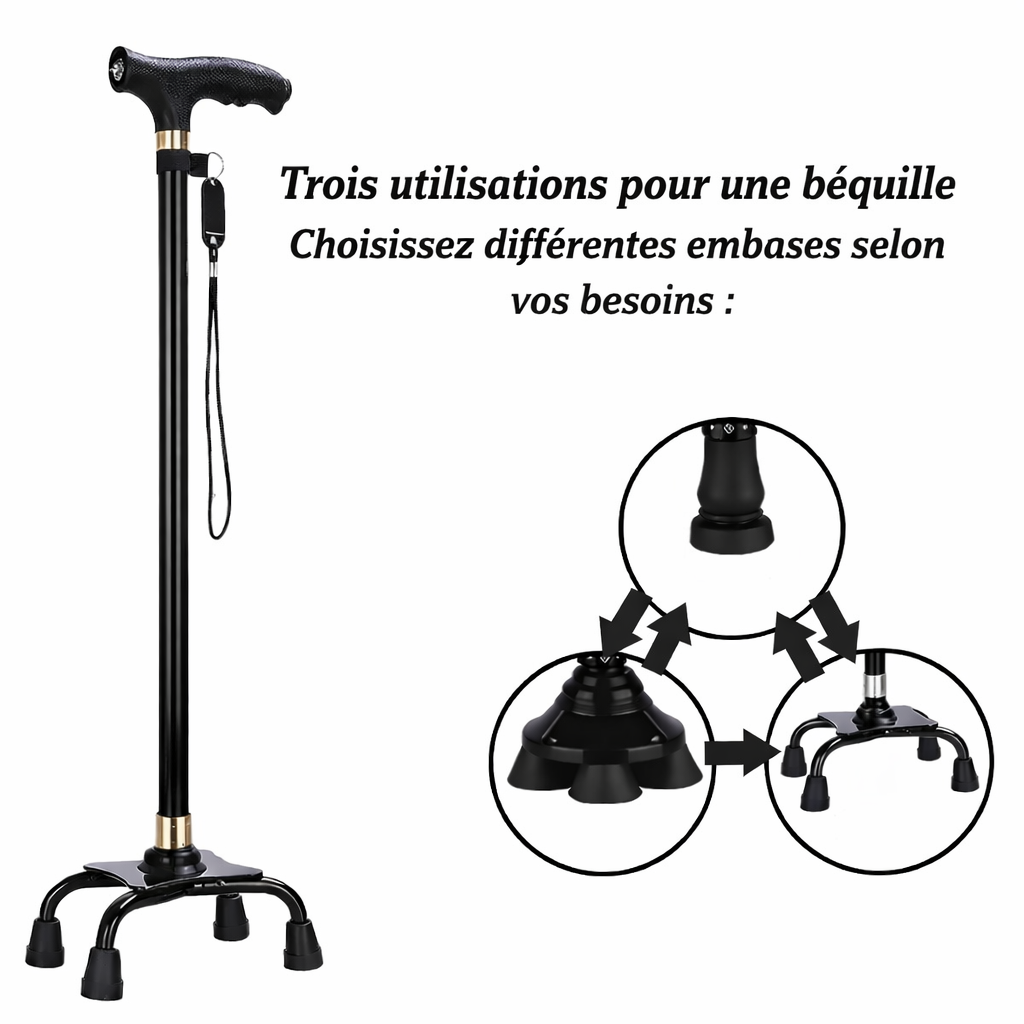 Canne de marche LED multifonctionnelle réglable