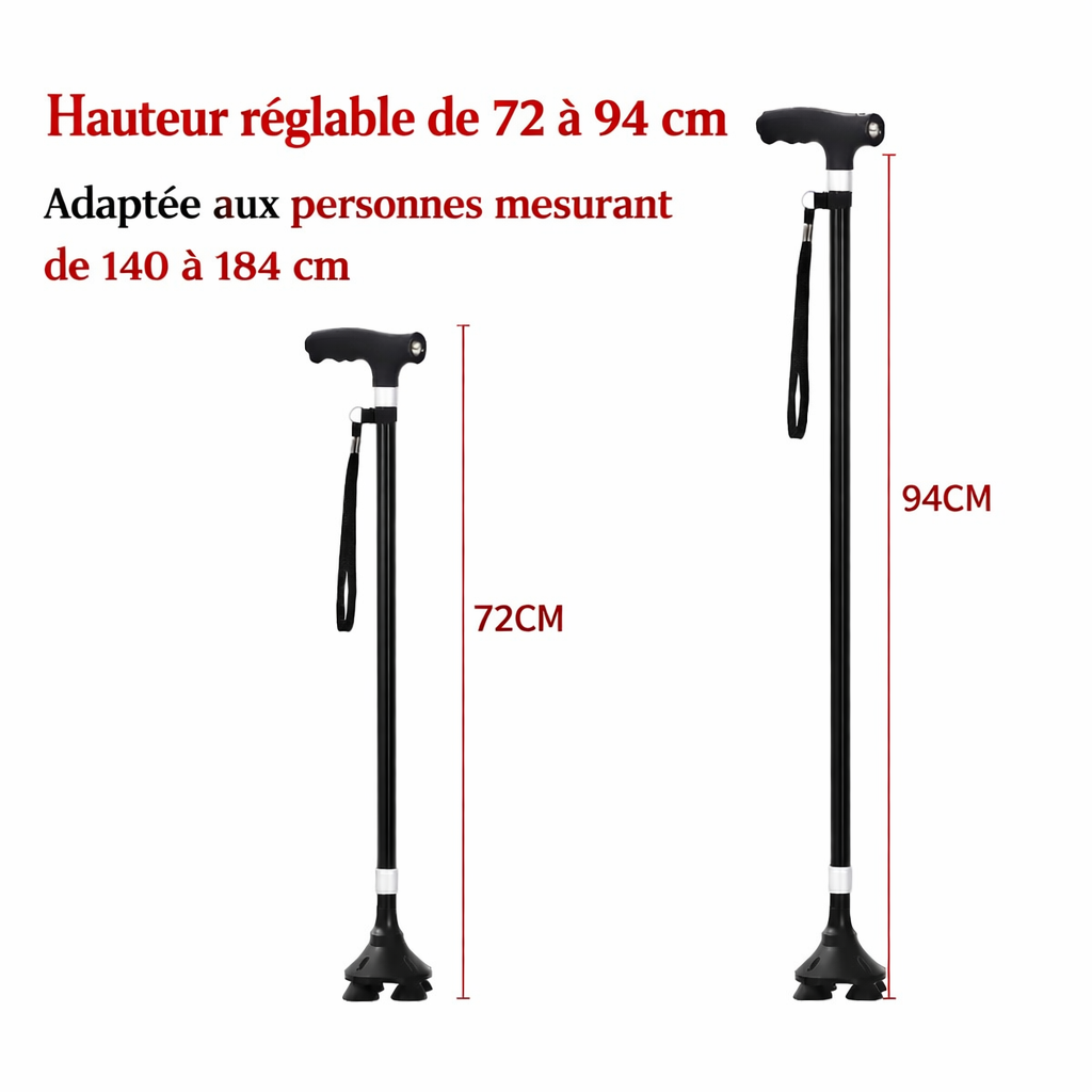 Canne de marche LED multifonctionnelle réglable